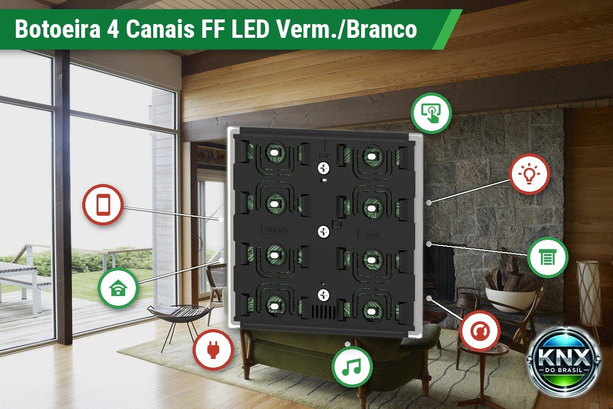 Botoeira KNX 4 Canais Série FF – LED Vermelho/Branco