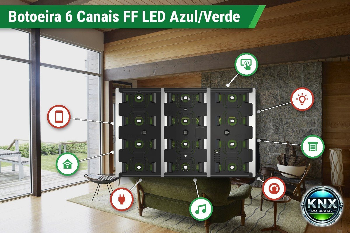 Botoeira KNX 6 Canais Série FF – LED Azul/Verde