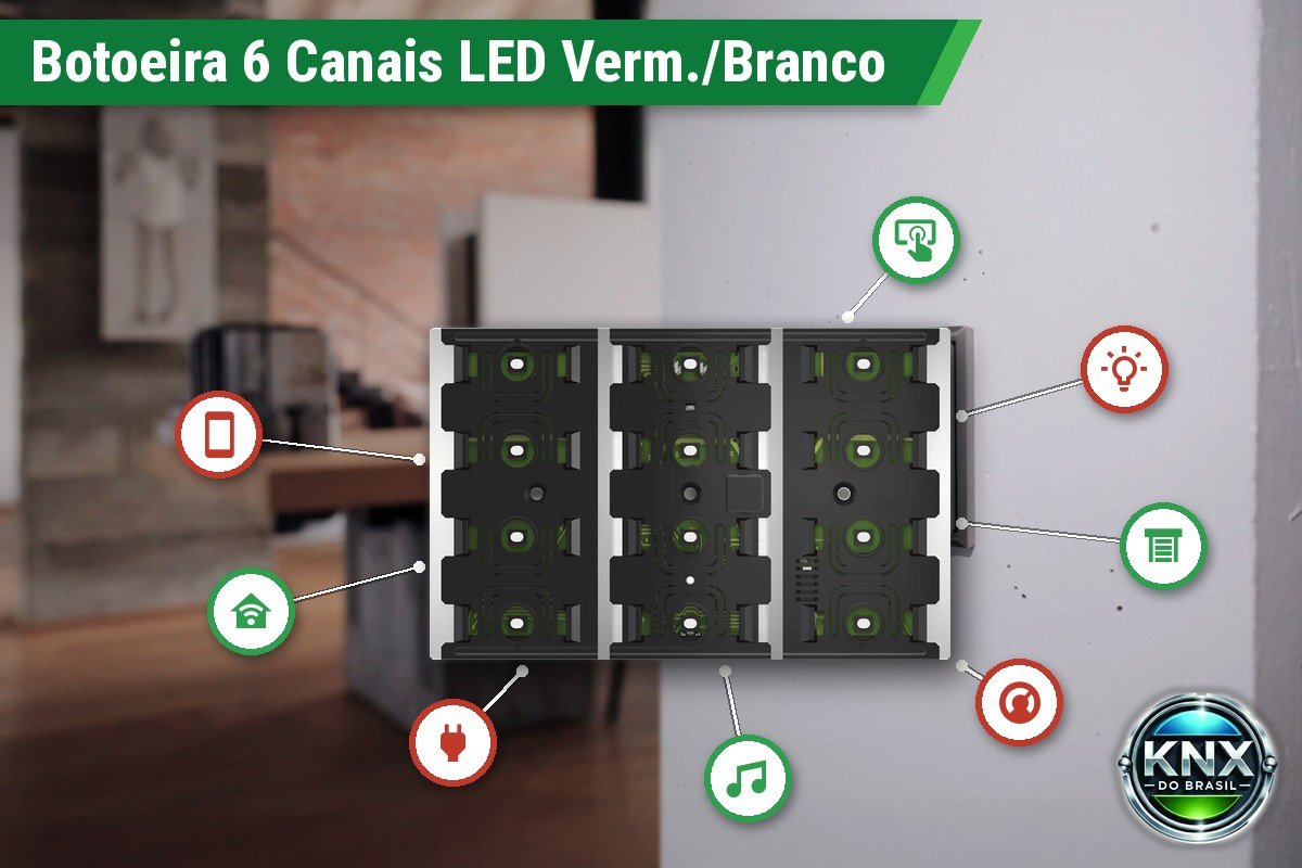 Botoeira KNX 6 Canais Série FF – LED Vermelho/Branco