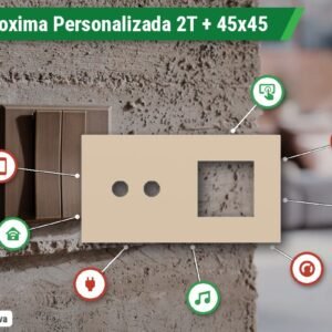 Placa Proxima Personalizada – Botoeira 2T + Janela 45x45 – Metal Bege Luxor