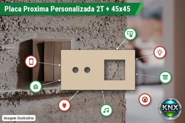 Placa Proxima Personalizada – Botoeira 2T + Janela 45x45 – Metal Bege Luxor