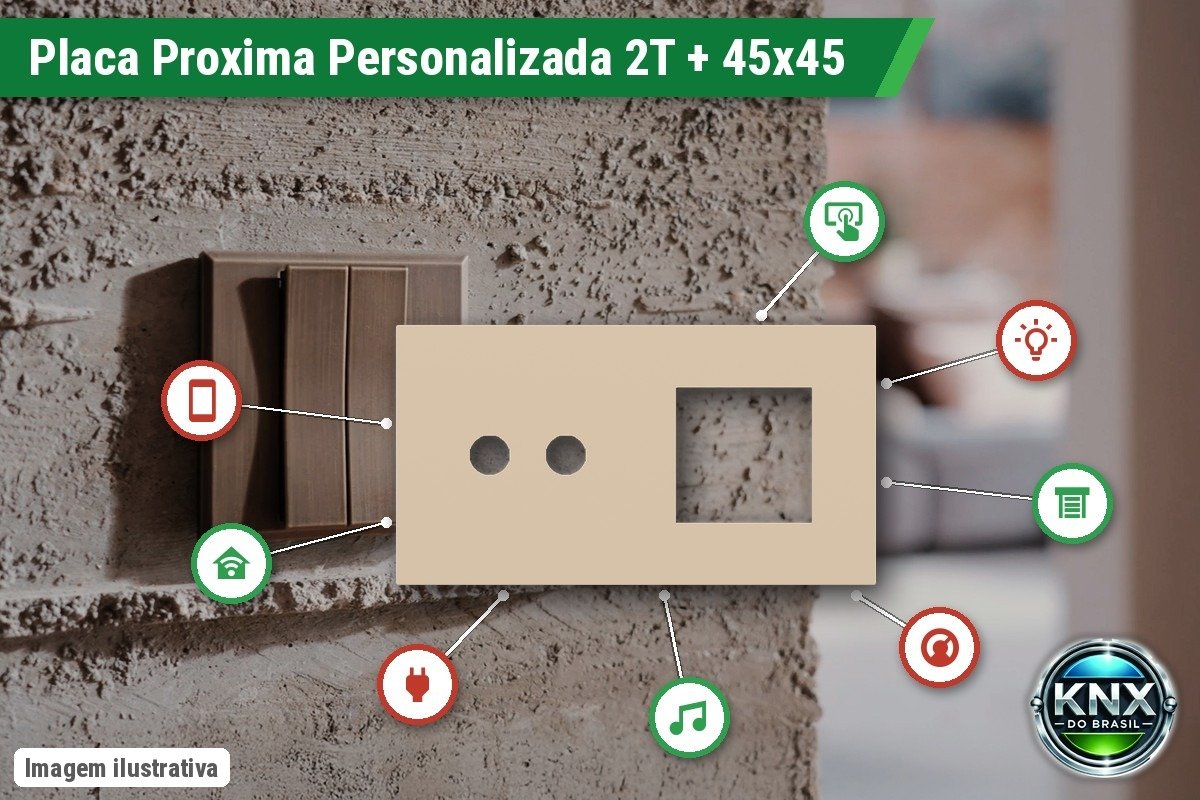 Placa Proxima Personalizada – Botoeira 2T + Janela 45×45 – Metal Bege Luxor