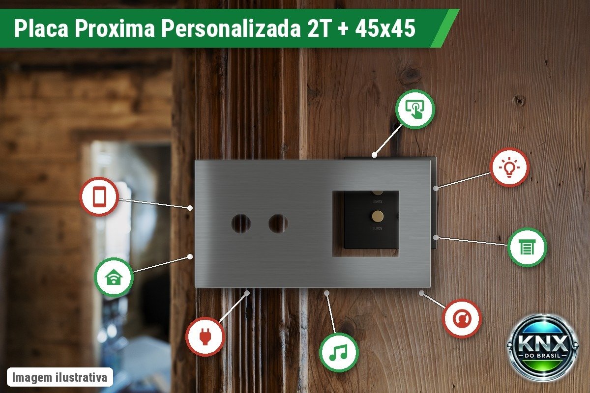 Placa Proxima Personalizada – Botoeira 2T + Janela 45x45 – Metal Quantum Carbon