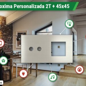 Placa Proxima Personalizada – Botoeira 2T + Janela 45x45 – Metal Aço Escovado