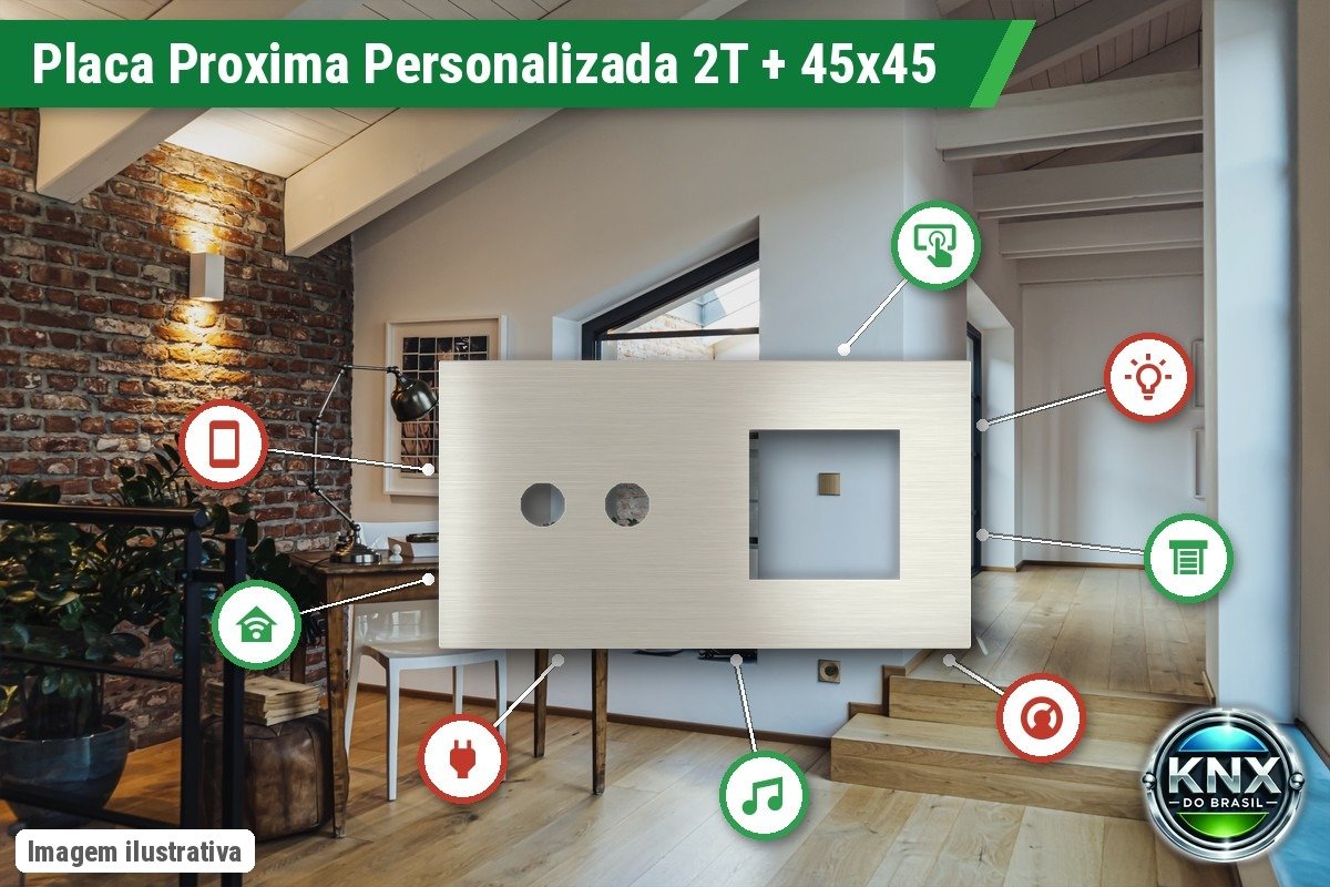 Placa Proxima Personalizada – Botoeira 2T + Janela 45×45 – Metal Aço Escovado