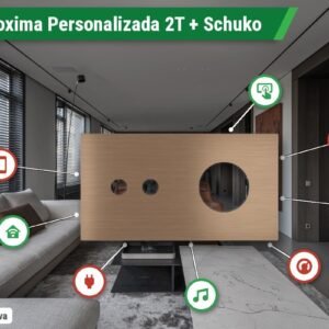 Placa Proxima Personalizada – Botoeira 2T + Tomada Schuko/FR/IL – Metal Dark Chocolate