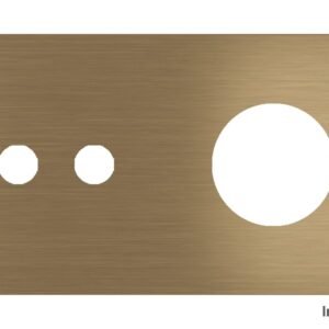 Placa Proxima Personalizada – Botoeira 2T + Tomada Schuko/FR/IL – Metal Latão Envelhecido