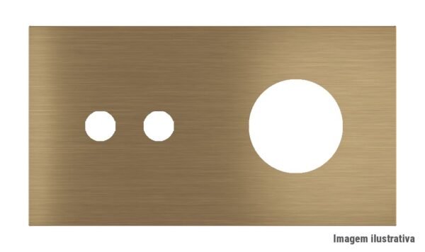 Placa Proxima Personalizada – Botoeira 2T + Tomada Schuko/FR/IL – Metal Latão Envelhecido