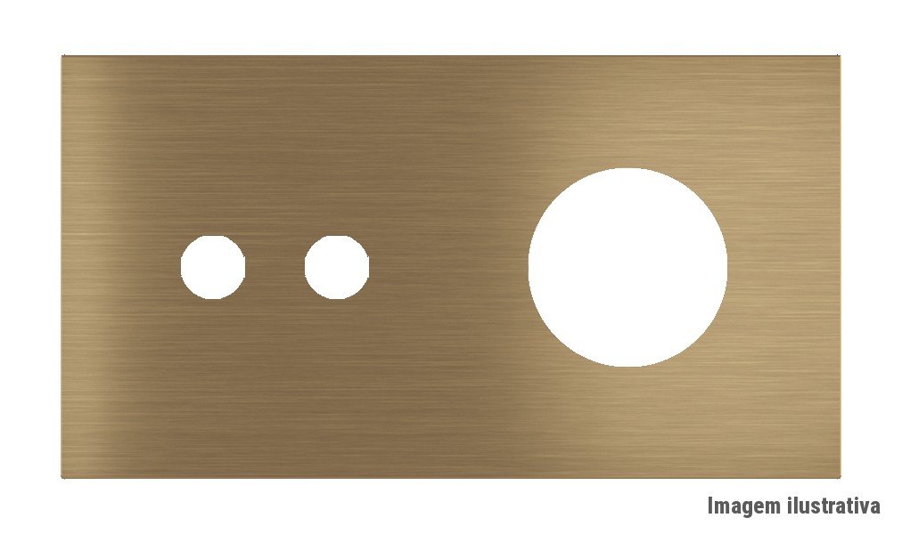 Placa Proxima Personalizada – Botoeira 2T + Tomada Schuko/FR/IL – Metal Latão Envelhecido