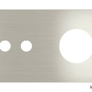 Placa Proxima Personalizada – Botoeira 2T + Tomada Schuko/FR/IL – Metal Aço Escovado