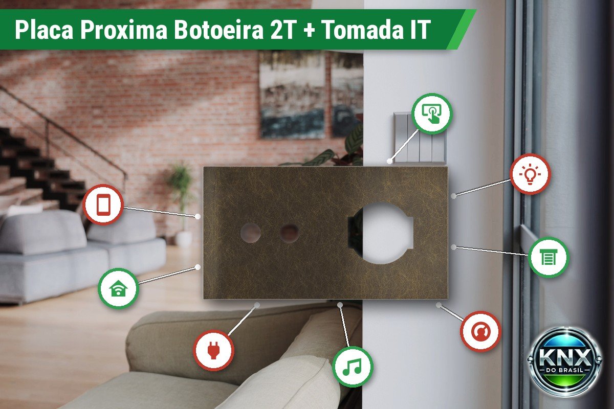 Placa Magnética Proxima 2 Postos – Botoeira 2 Teclas + Tomada IT UNEL