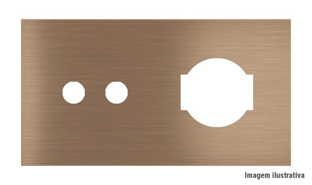 Placa Proxima Personalizada – Botoeira 2T + Tomada IT UNEL – Metal Dark Chocolate
