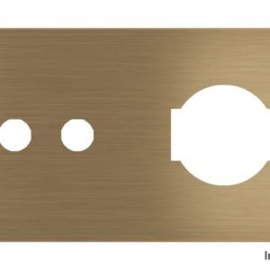 Placa Proxima Personalizada – Botoeira 2T + Tomada IT UNEL – Metal Latão Envelhecido