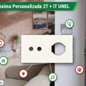 Placa Proxima Personalizada – Botoeira 2T + Tomada IT UNEL – Metal Branco Quente