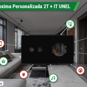 Placa Proxima Personalizada – Botoeira 2T + Tomada IT UNEL – Metal Preto Intenso