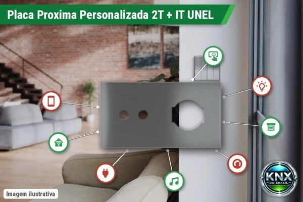 Placa Proxima Personalizada – Botoeira 2T + Tomada IT UNEL – Metal Quantum Carbon Placa Proxima Personalizada – Botoeira 2T + Tomada IT UNEL – Metal Quantum Carbon