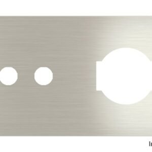Placa Proxima Personalizada – Botoeira 2T + Tomada IT UNEL – Metal Aço Escovado