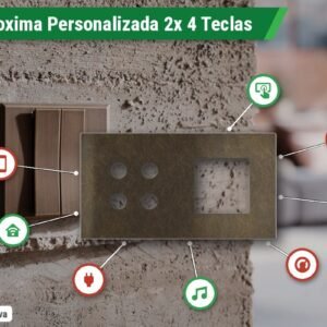 Placa Proxima Personalizada – 2 Botoeiras 4T – Metal Preto Intenso