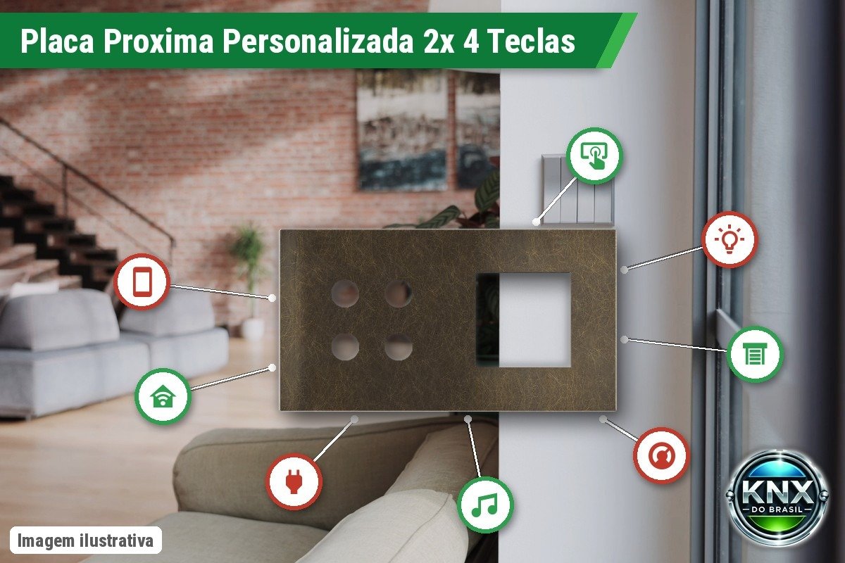 Placa Proxima Personalizada – 2 Botoeiras 4T – Metal Aço Escovado