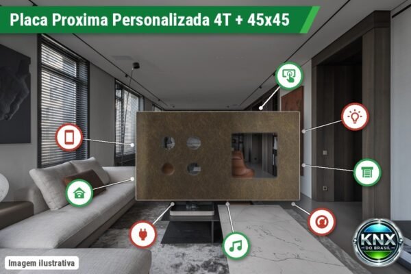 Placa Proxima Personalizada – Botoeira 4T + Janela 45x45 – Metal Bronze Corked