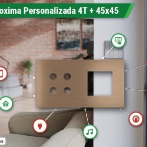 Placa Proxima Personalizada – Botoeira 4T + Janela 45x45 – Metal Dark Chocolate