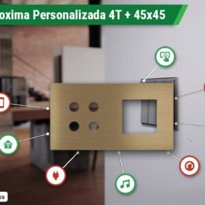 Placa Proxima Personalizada – Botoeira 4T + Janela 45x45 – Metal Latão Envelhecido