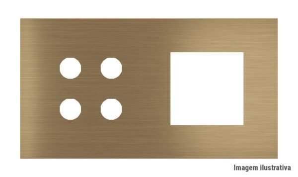 Placa Proxima Personalizada – Botoeira 4T + Janela 45x45 – Metal Latão Envelhecido