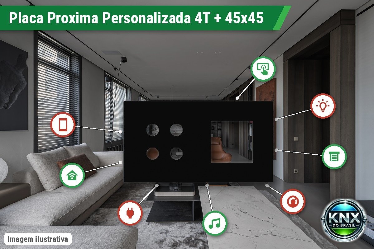 Placa Proxima Personalizada – Botoeira 4T + Janela 45×45 – Metal Preto Intenso