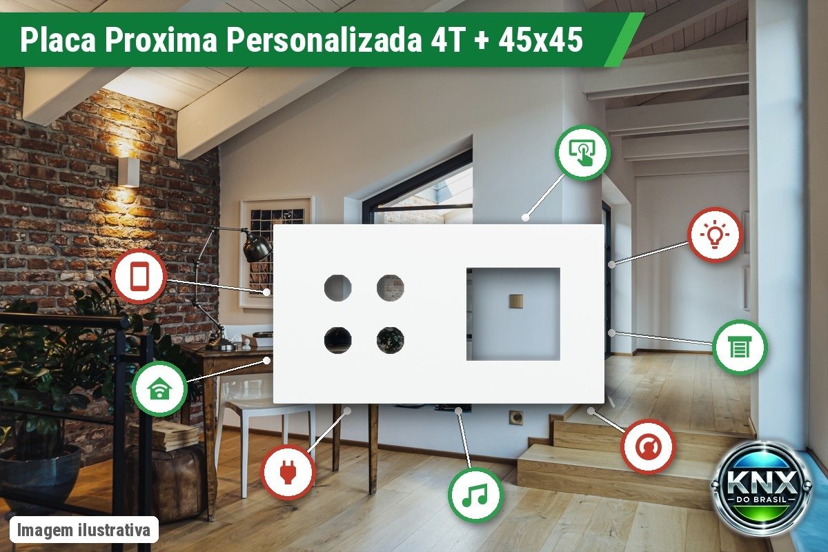 Placa Proxima Personalizada – Botoeira 4T + Janela 45x45 – Metal Branco Puro