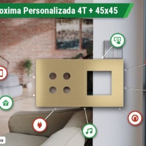 Placa Proxima Personalizada – Botoeira 4T + Janela 45x45 – Metal Latão