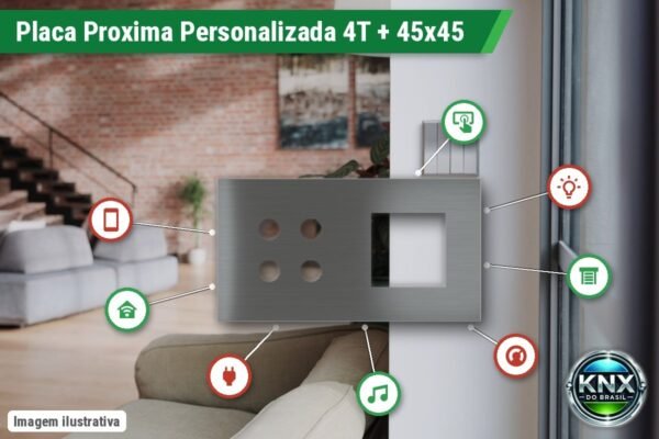 Placa Proxima Personalizada – Botoeira 4T + Janela 45x45 – Metal Quantum Carbon