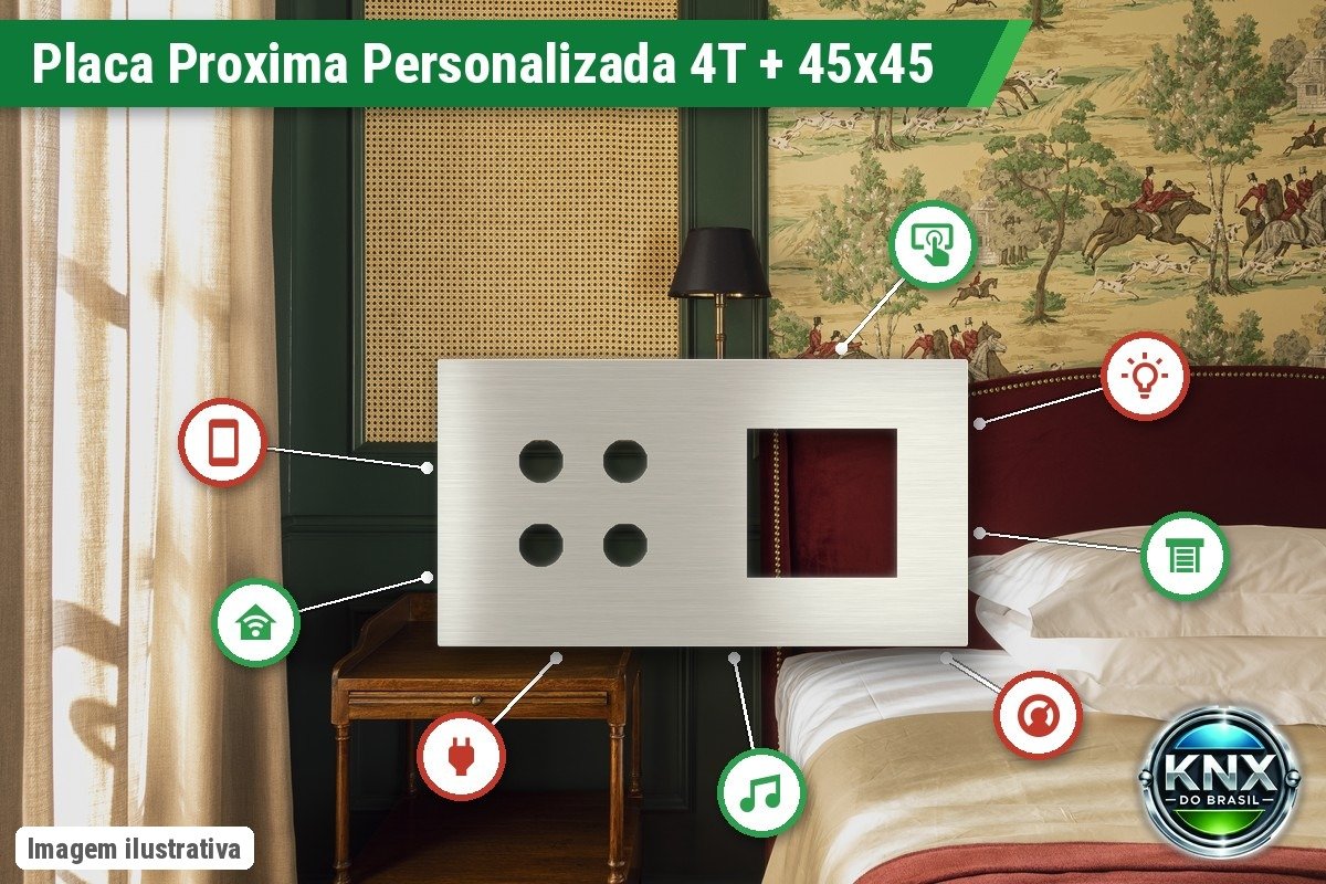 Placa Proxima Personalizada – Botoeira 4T + Janela 45x45 – Metal Aço Escovado