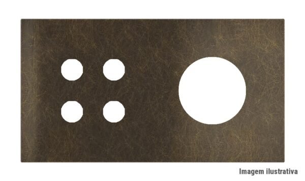 Placa Proxima Personalizada – Botoeira 4T + Tomada Schuko/FR/IL – Metal Bronze Corked
