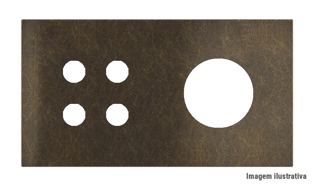 Placa Proxima Personalizada – Botoeira 4T + Tomada Schuko/FR/IL – Metal Bronze Corked