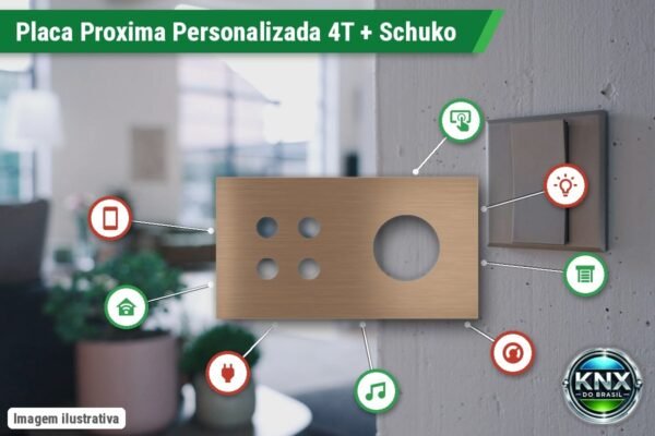 Placa Proxima Personalizada – Botoeira 4T + Tomada Schuko/FR/IL – Metal Dark Chocolate Placa Proxima Personalizada – Botoeira 4T + Tomada Schuko/FR/IL – Metal Dark Chocolate