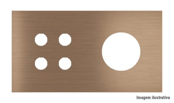 Placa Proxima Personalizada – Botoeira 4T + Tomada Schuko/FR/IL – Metal Dark Chocolate
