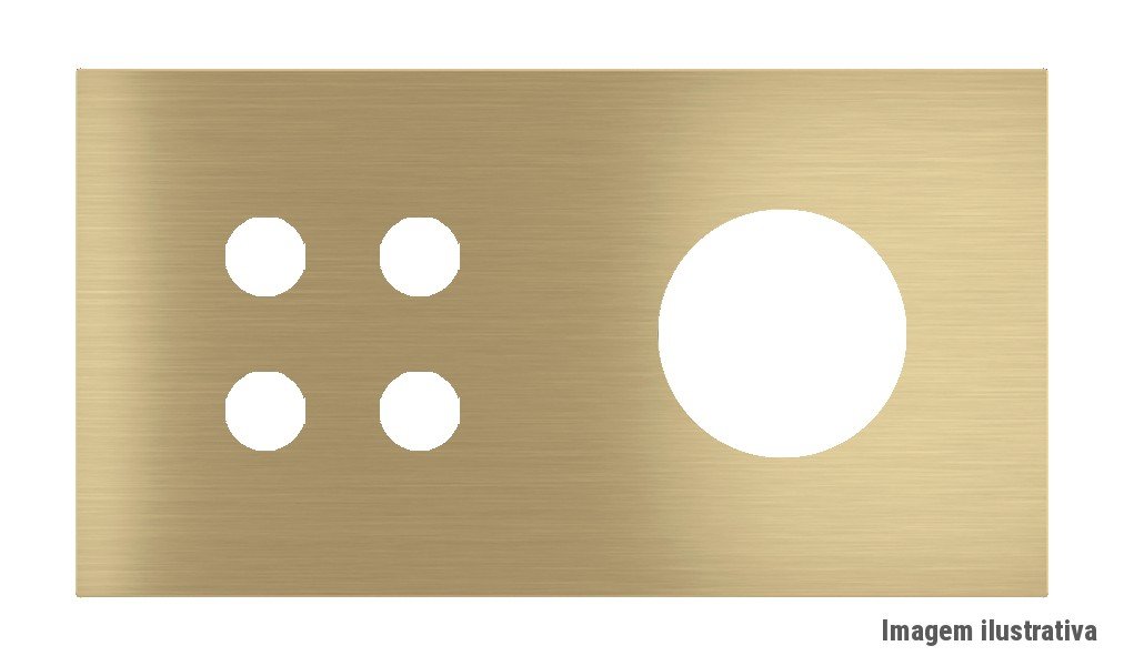 Placa Proxima Personalizada – Botoeira 4T + Tomada Schuko/FR/IL – Metal Latão