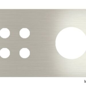 Placa Proxima Personalizada – Botoeira 4T + Tomada Schuko/FR/IL – Metal Aço Escovado