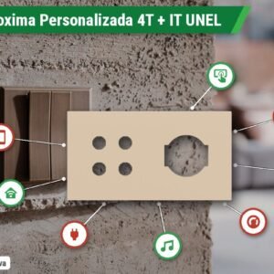 Placa Proxima Personalizada – Botoeira 4T + Tomada IT UNEL – Metal Bege Luxor