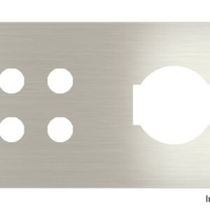 Placa Proxima Personalizada – Botoeira 4T + Tomada IT UNEL – Metal Aço Escovado