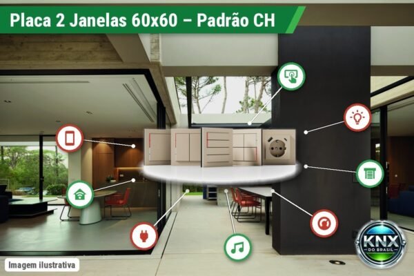 Placa Retangular 71 (80x151) 2 Janelas (60x60) Entre-eixo 68mm Padrão CH – Form/Flank/NF