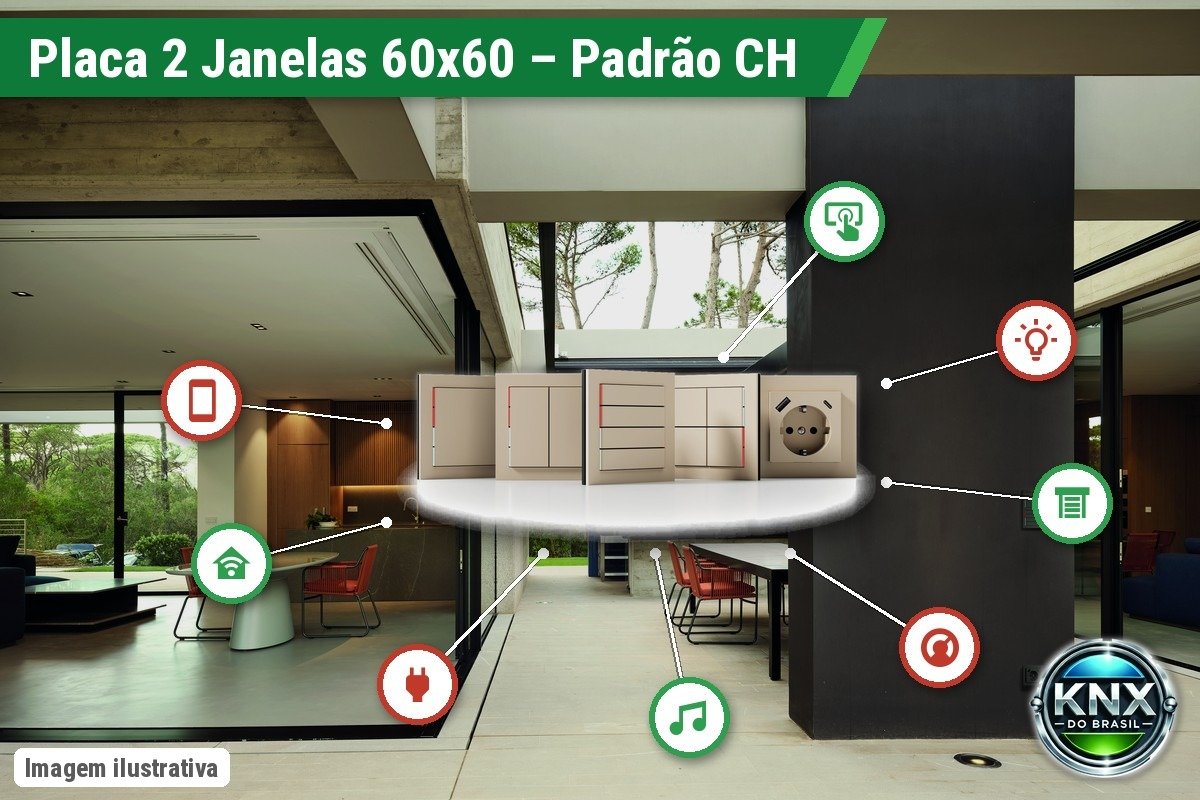 Placa Retangular 71 (80x151) 2 Janelas (60x60) Entre-eixo 68mm Padrão CH – Form/Flank/NF