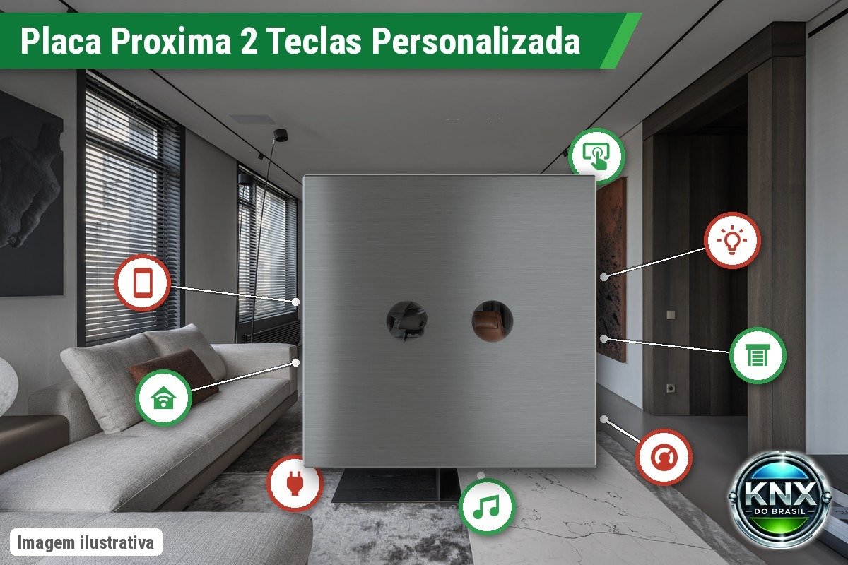 Placa Magnética Proxima Metal Personalizada – Botoeira 2 Teclas – Aço Escovado