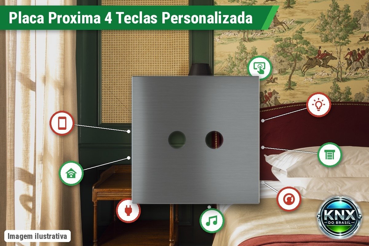 Placa Magnética Proxima Metal Personalizada – Botoeira 4 Teclas – Aço Escovado