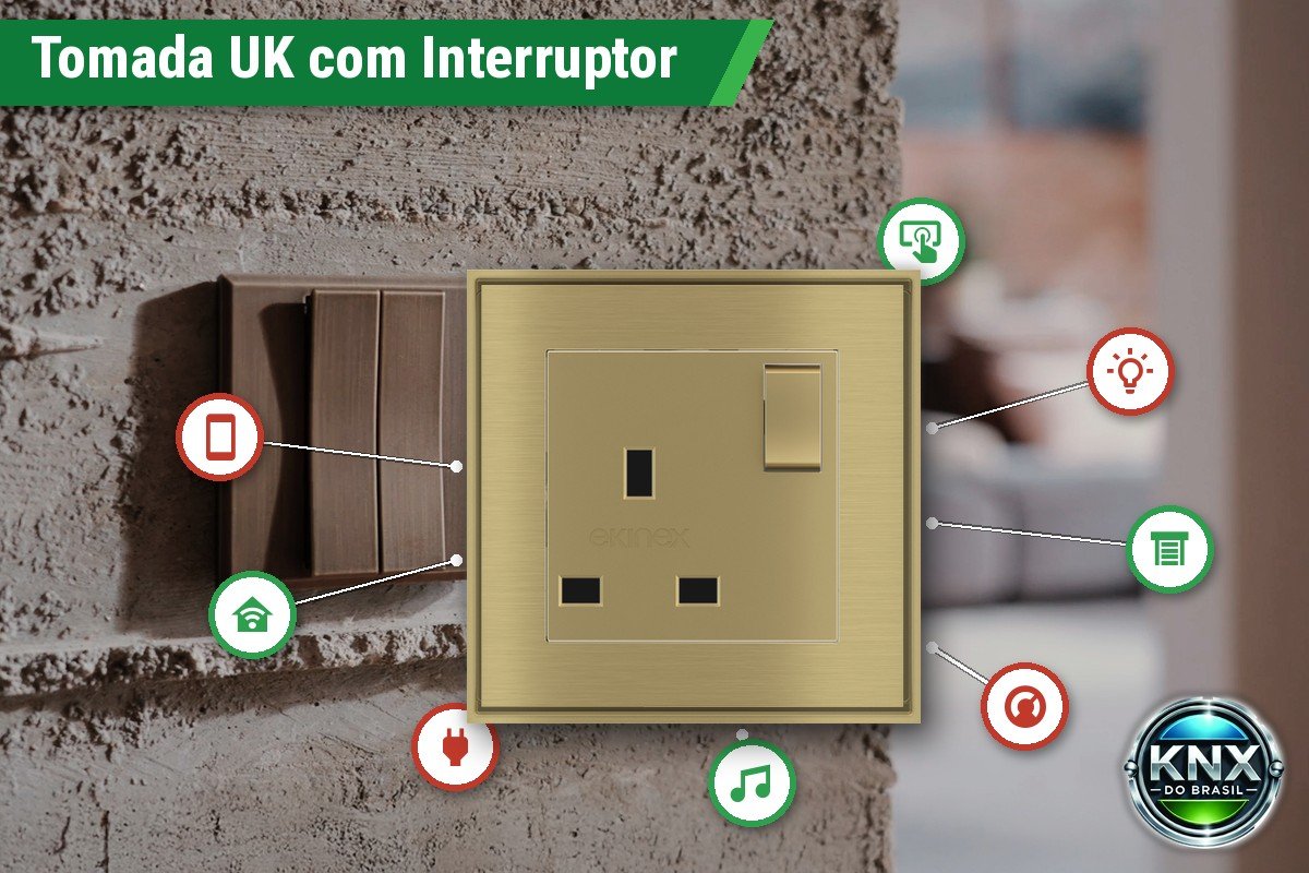 Tomada Padrão UK com Interruptor Bipolar 55x55 mm